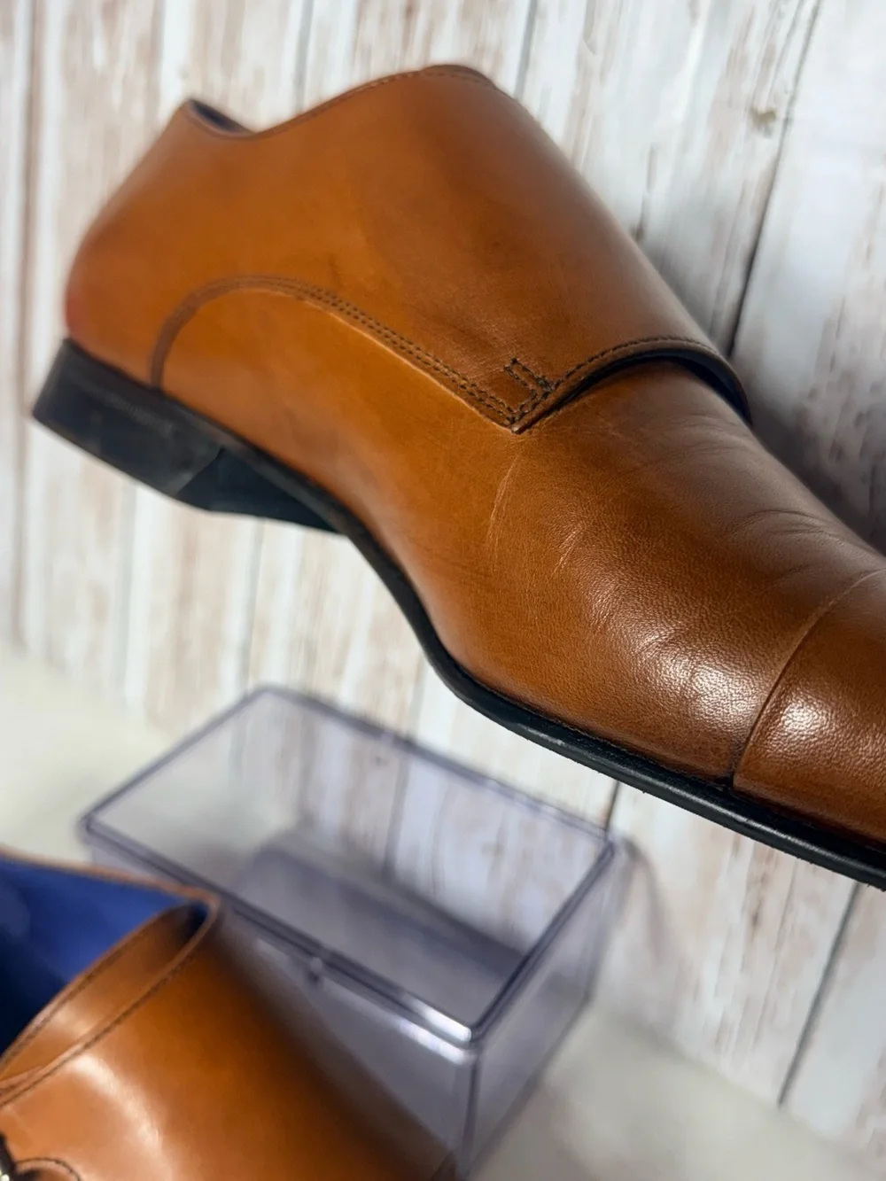 Saks Fifth Avenue Tan Leather Double Monk Strap Oxfords